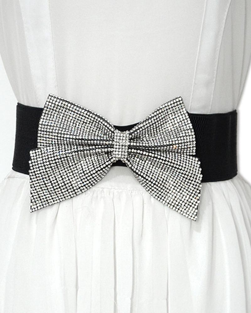 

Rhinestone Bowknot Design Elastic Waist Belt, Style2