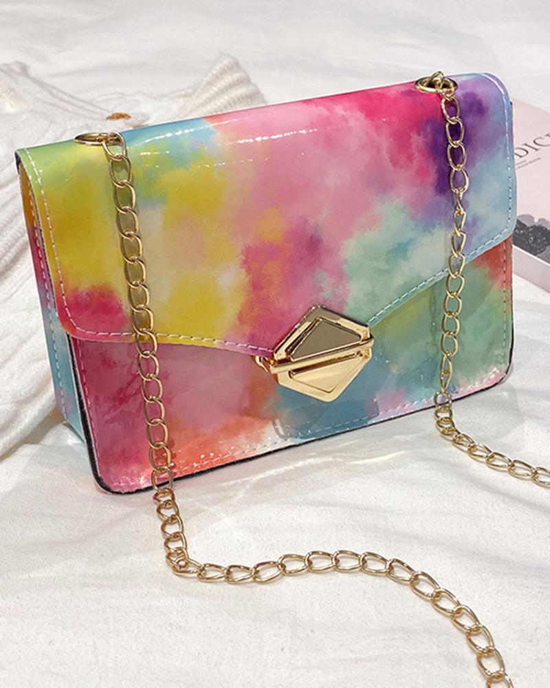 

Tie Dye Print Ombre Chain Strap Crossbody Bag, Pink