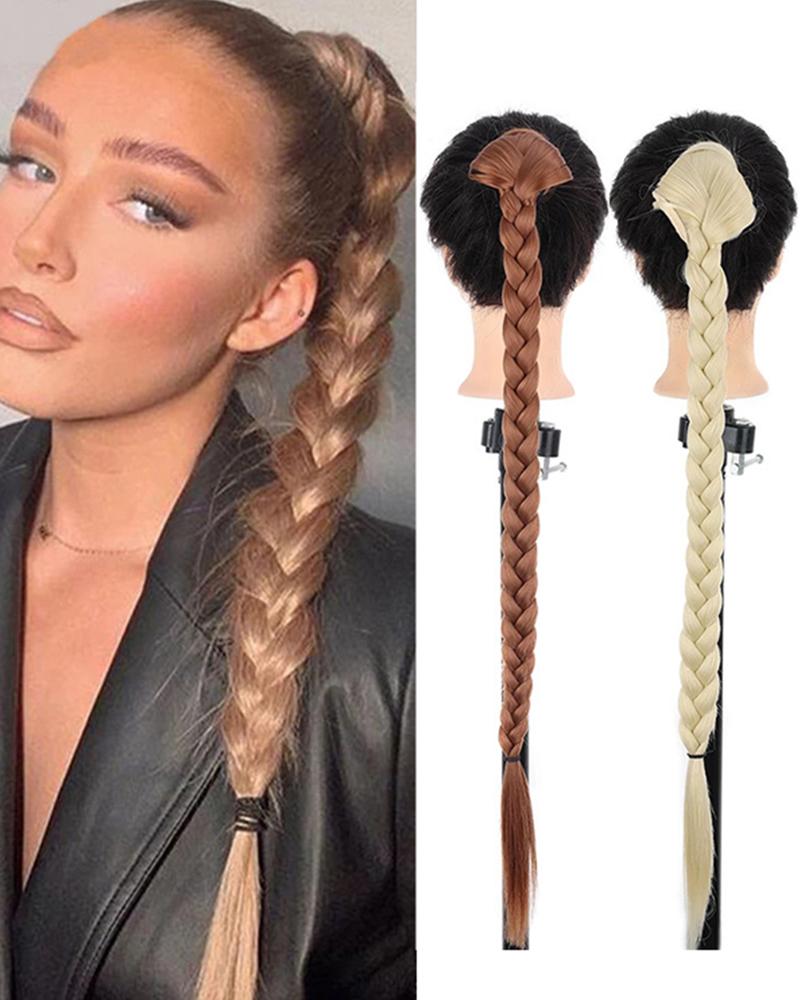 

1pc Heat Resistant Synthetic Braided Ponytail Extension With Fringe Stickers, Style3