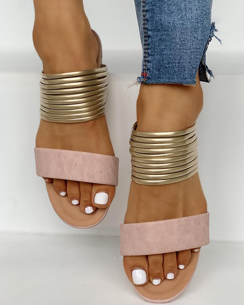 

Open Toe Multi- Strap Slipper Sandals, Pink