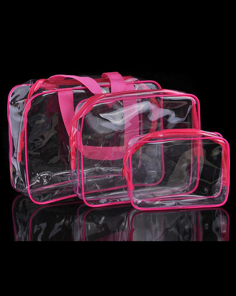 

3pcs Waterproof Accessories Organizer Cosmetic Makeup Toiletry Travel Bags Set, Hot pink