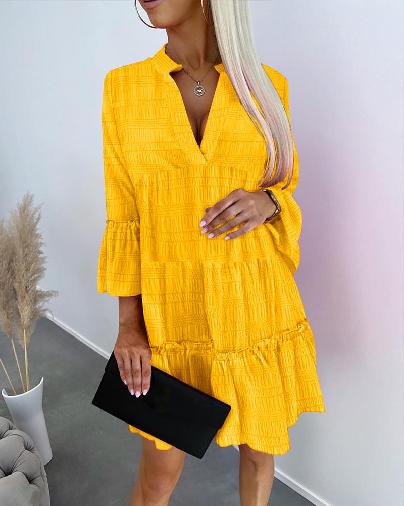 

Frill Hem Ruffles Textured Shirt Dress, Yellow