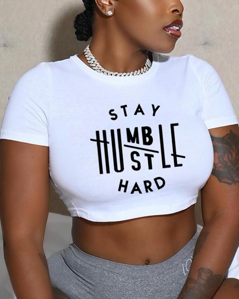 

Stay Humble Hustle Hard Print Crop T-shirt, White