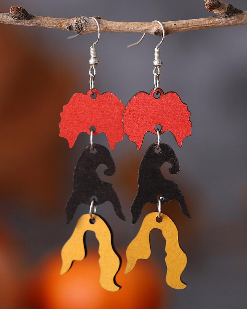 

1Pair Halloween Red Black Yellow Witch Head Tassel Design Dangle Earrings, Multicolor