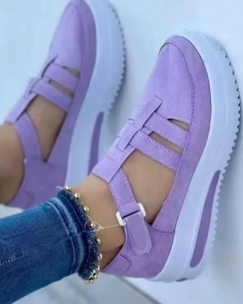 

Crisscross Hollow Out Velcro Sneakers, Purple