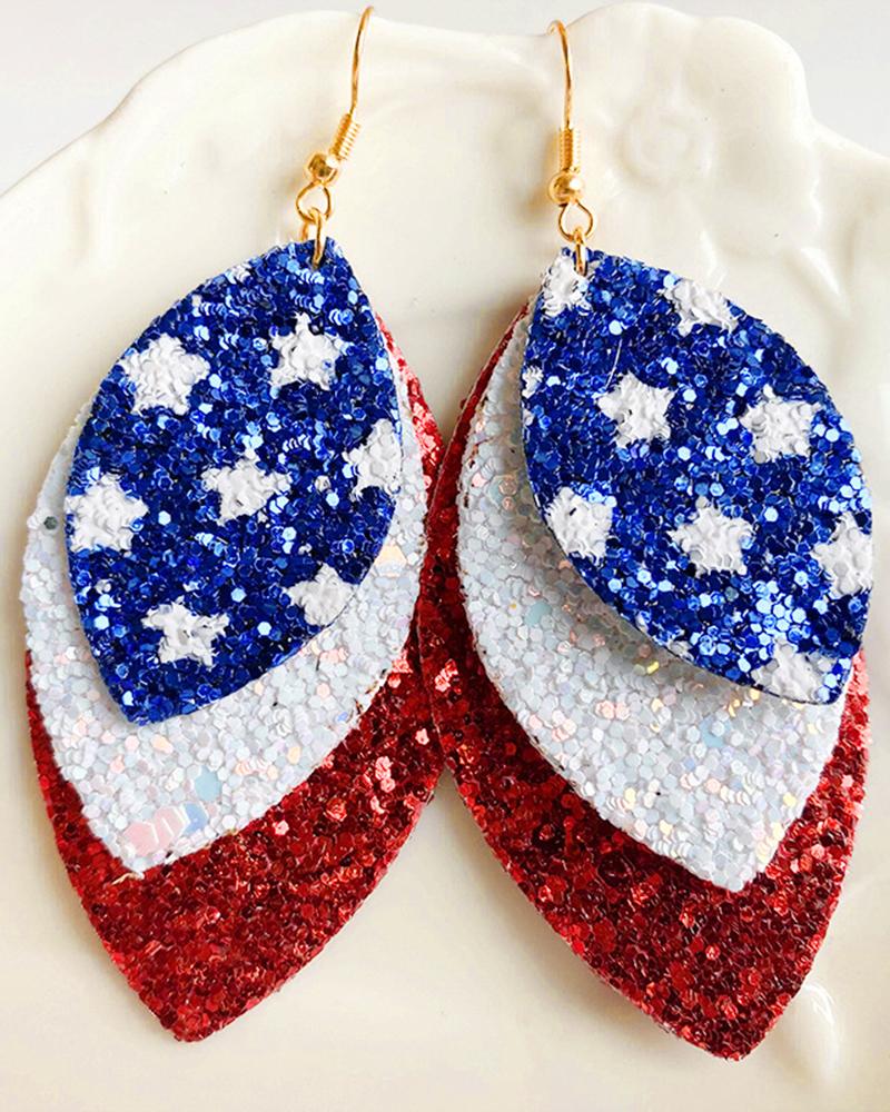 

1Pair Independence Day Flag Layered Sequin Drop Earrings, Style2