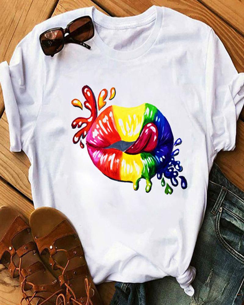 

Lip Print Short Sleeve Casual T-shirt, Style7