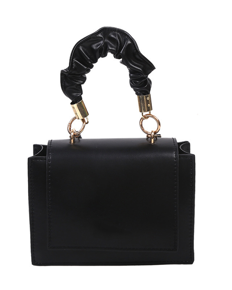 

O-Ring Decor Satchel Bag With Ruched Strap, Black