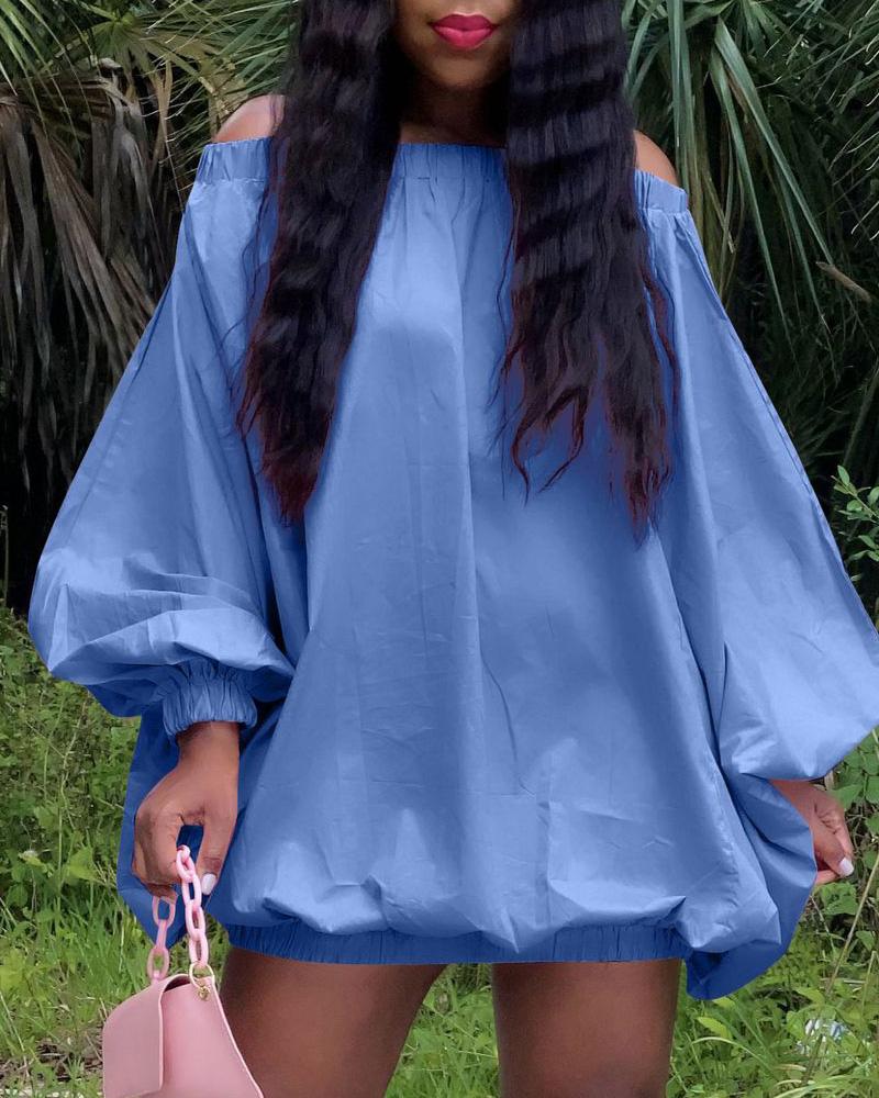 

Off Shoulder Lantern Sleeve Casual Dress, Blue
