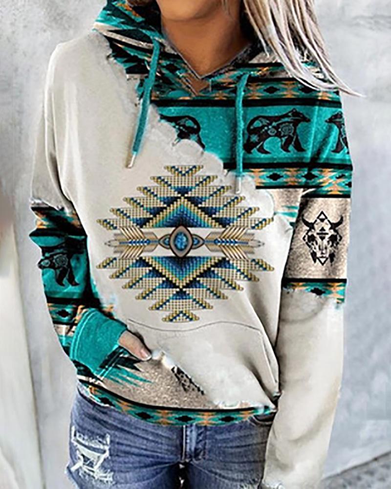 

Tribal Print Long Sleeve Hooded Sweatshirt, Style4