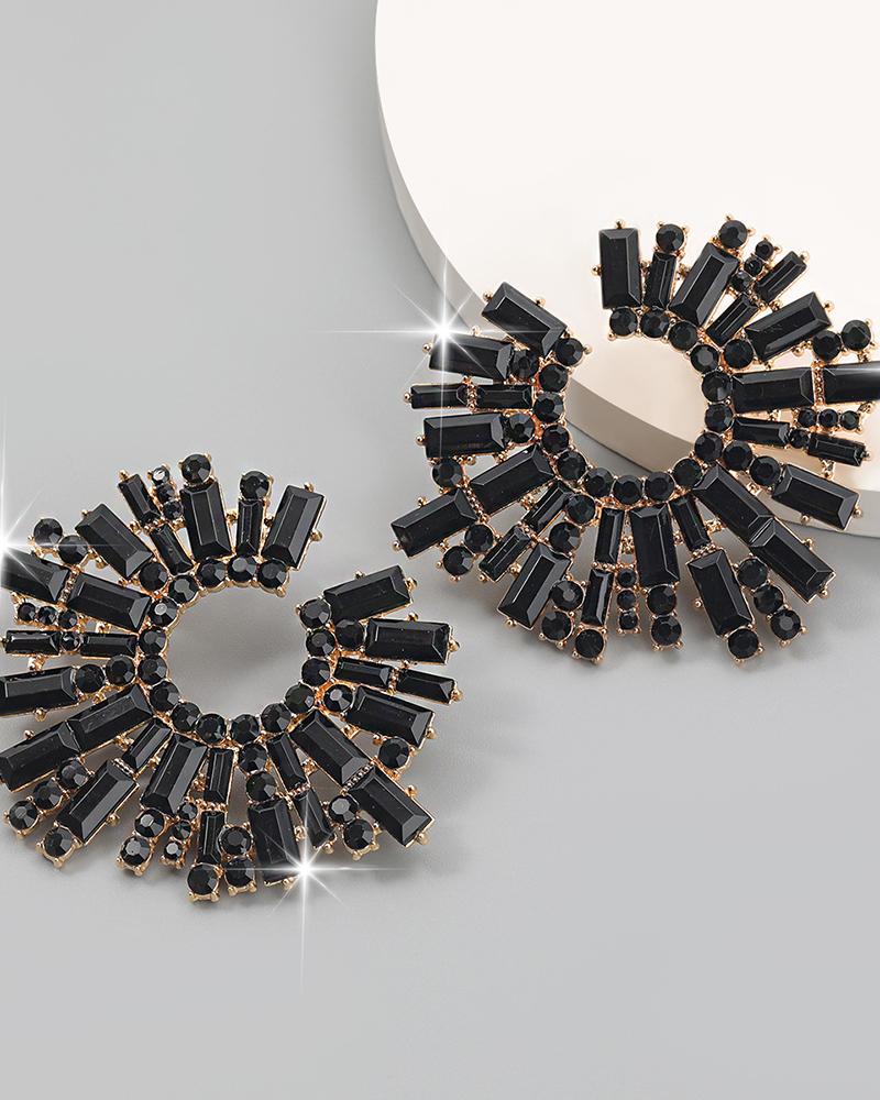 

1Pair Sunflower Shaped Colorful Rhinestone Earrings, Black