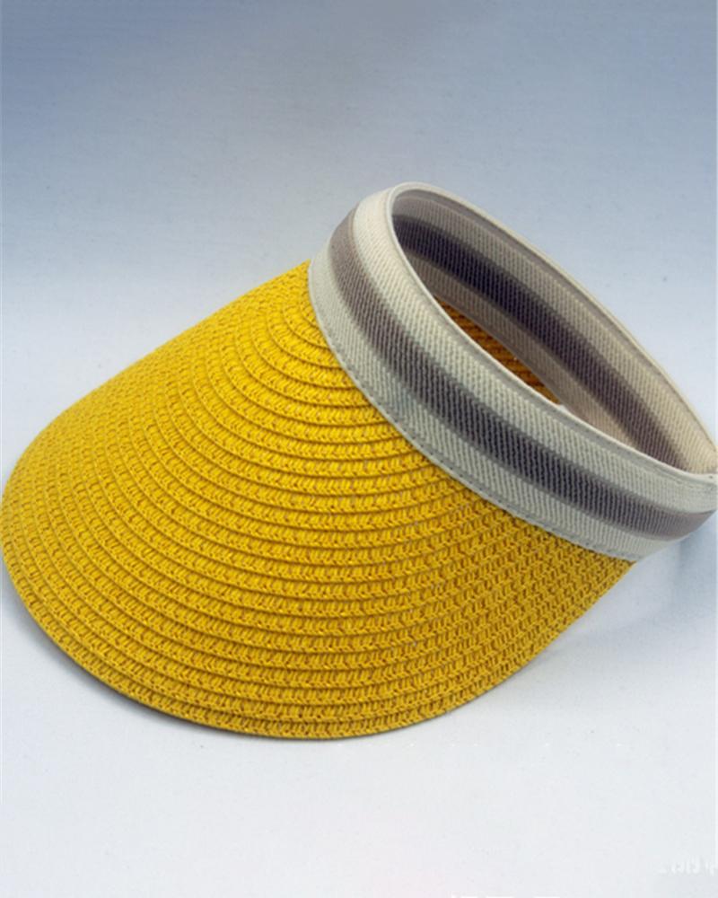

Contrast Paneled Sun Visor Beach Straw Cap, Yellow