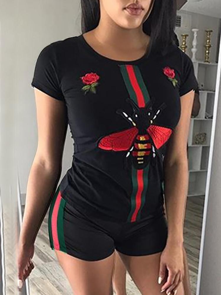 

Fashion Stripes Bee Print Suit Set, Black