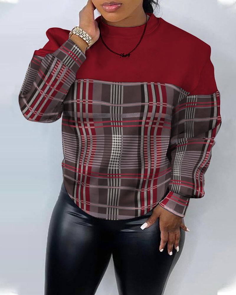 

Plus Size Plaid Print Long Sleeve Sweatshirt, Wine red