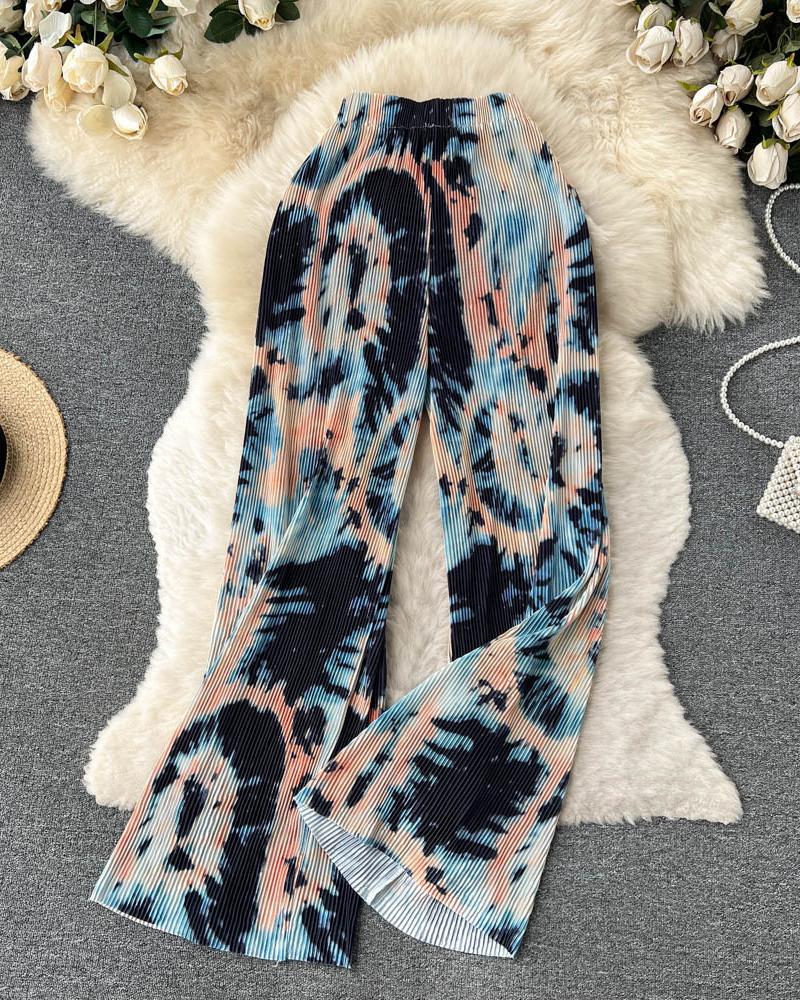 

Tie Dye Print Wide Leg Pants, Multicolor