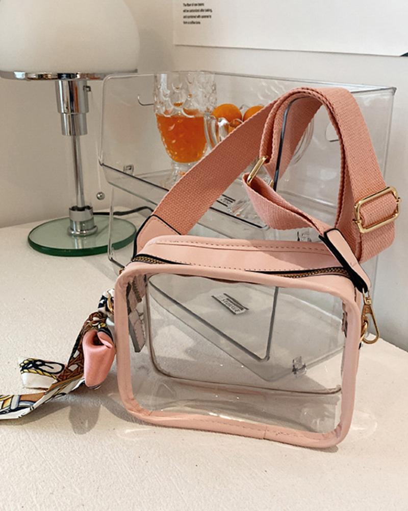 

Zipper Design Clear Square Crossbody Bag, Pink