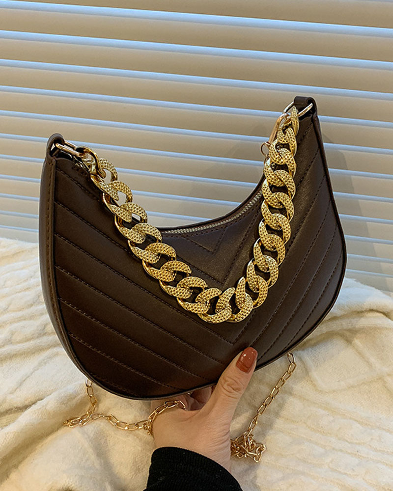 

Chain Strap Baguette Bag With Shoulder, Coffee