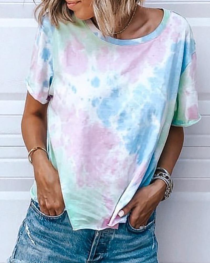 

Tie Dye Print Round Neck T-shirt, Multicolor