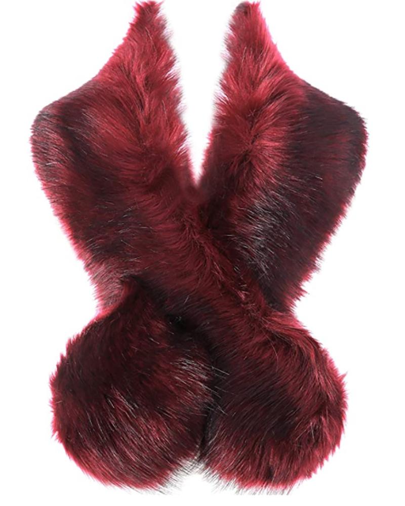 

Sleeveless Cape Design Faux Fur Coat, Wine red