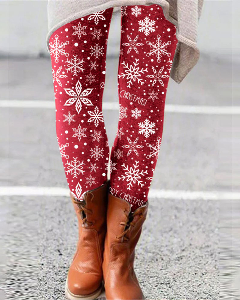 

Christmas Santa Claus Snowflake Print Leggings, Style3