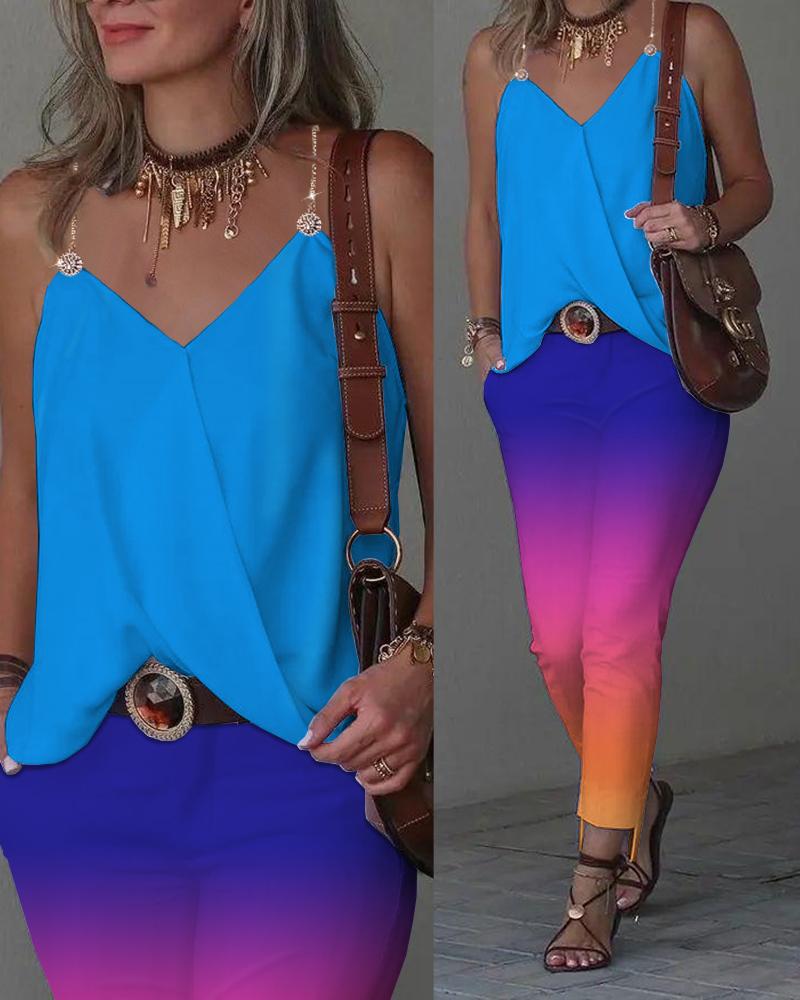 

Chain Strap Cami Top & Ombre Pants Set, Blue