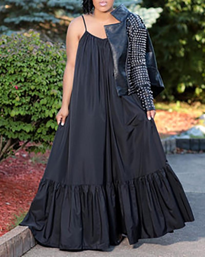 

Plus Size V-Neck Sleeveless Ruched Maxi Dress, Black