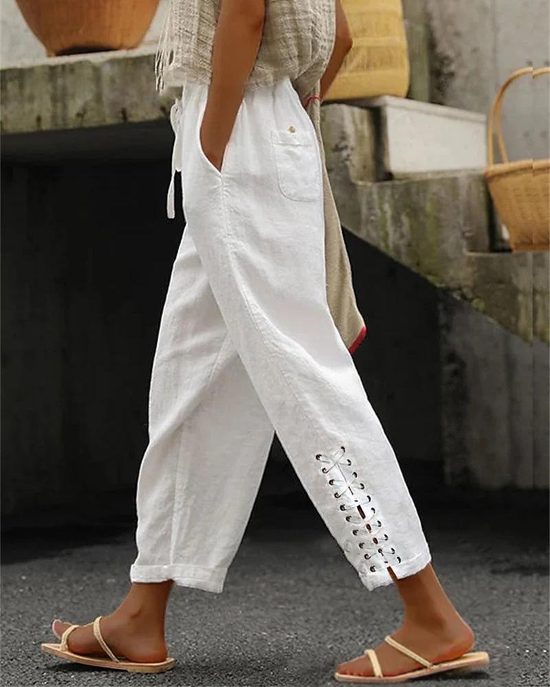 Eyelet Lace-Up Pocket Design Drawstring Pants