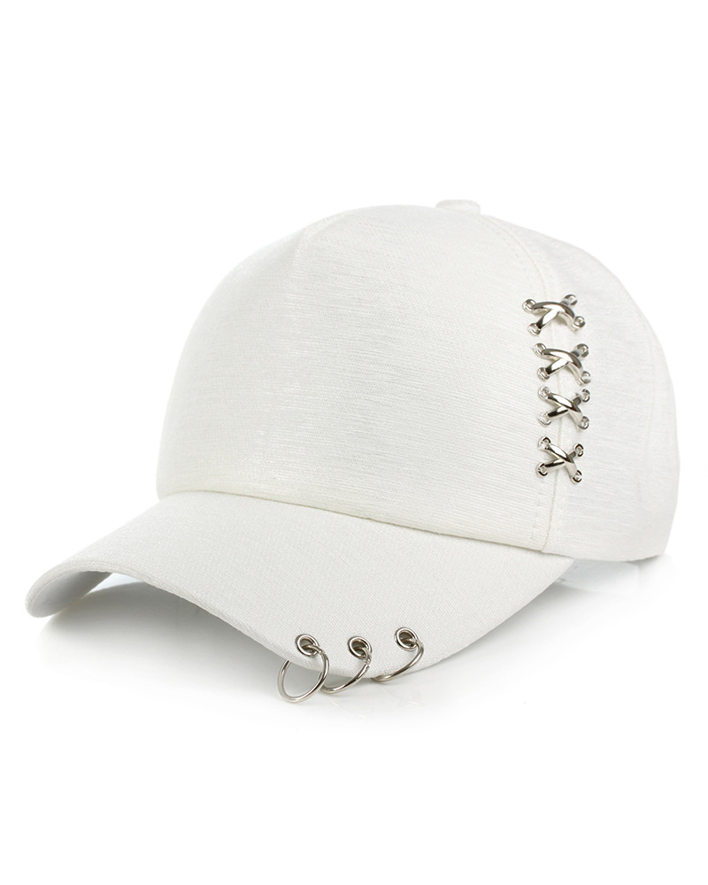 

Metal Ring Criss Cross Baseball Cap, White