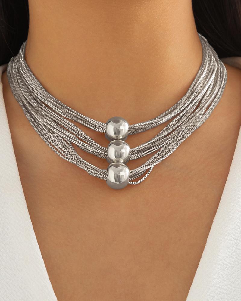 

1pcs Golden Ball Multi-layer Chain Necklace, Silver