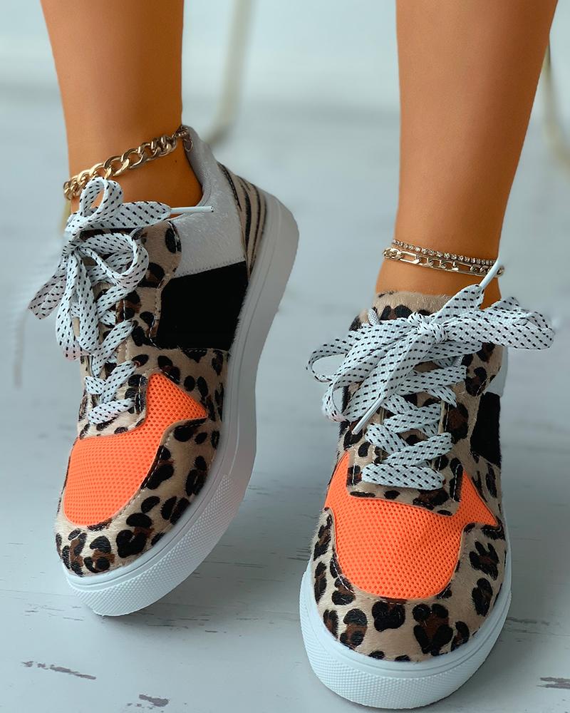 

Cheetah Print Colorblock Lace-up Sneakers, Leopard