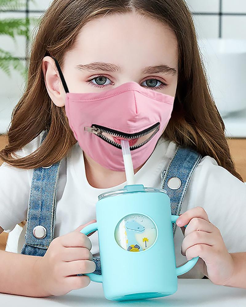 

Zipper Design Solid Breathable Mouth Mask For Kids, Pink