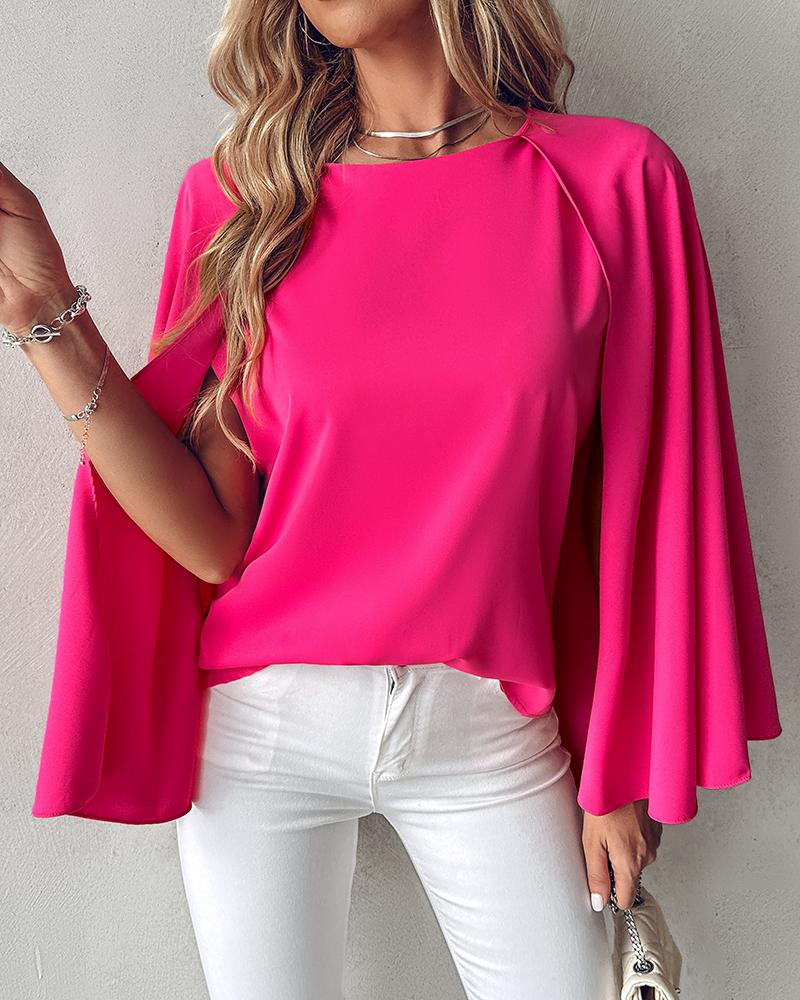 

Round Neck Cloak Sleeve Top, Hot pink