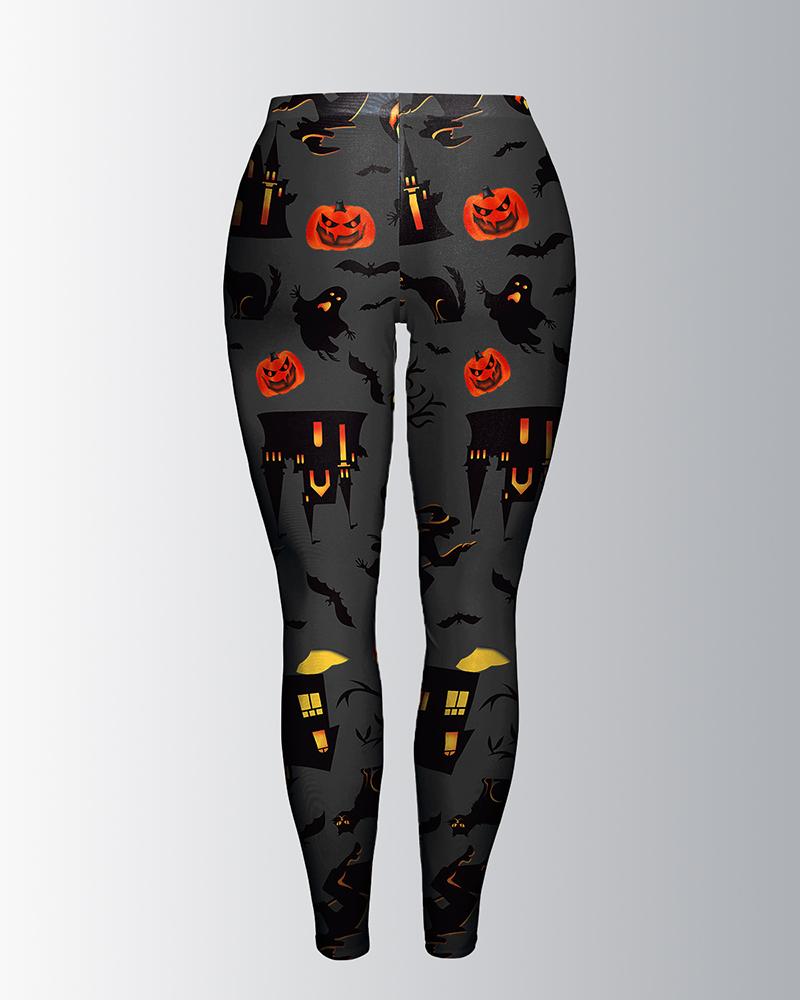

Halloween High Waist Graphic Print Leggings, Black