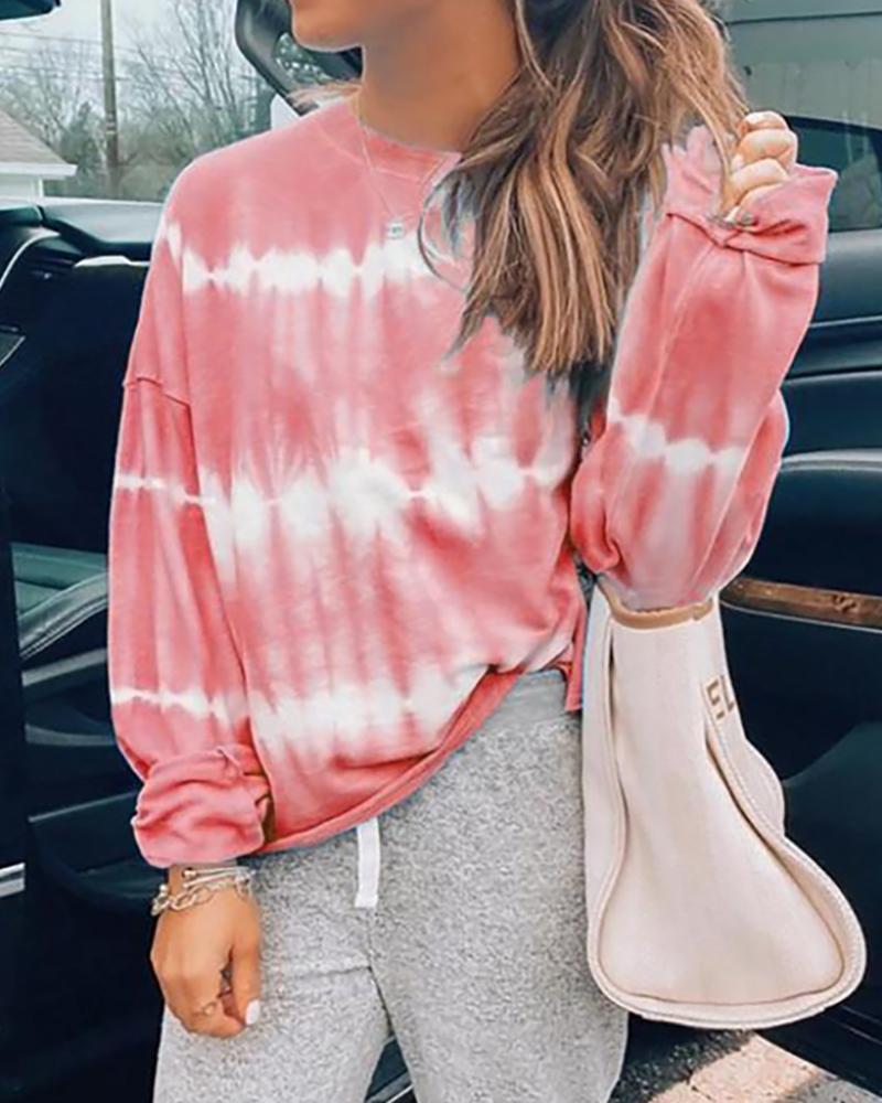 

Tie Dye Print Long Sleeve Casual Sweatshirt, Pink