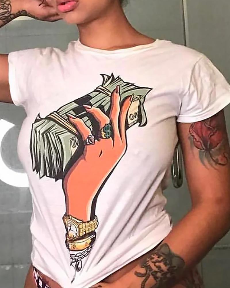 

Graphic Print Short Sleeve Casual T-shirt, White