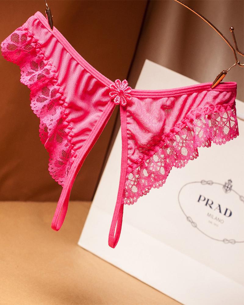

See-through Splicing Lace Low Waist Panties, Hot pink