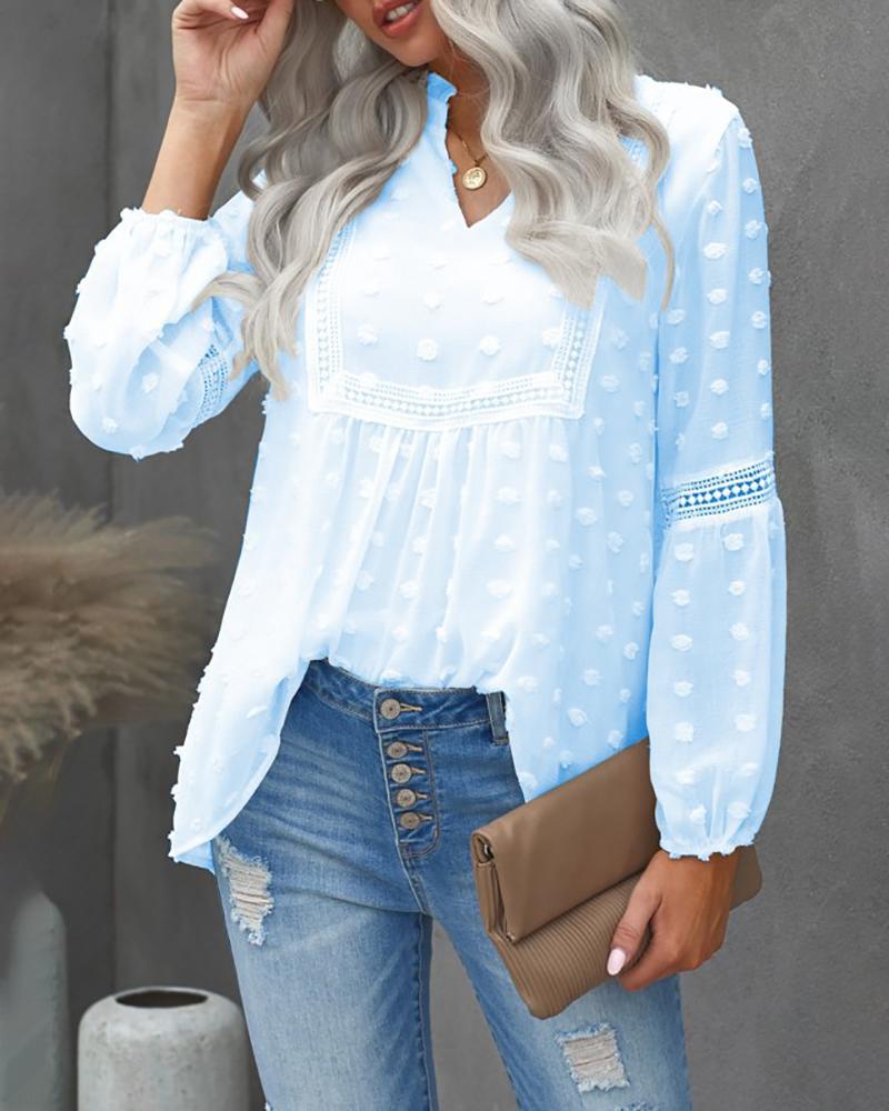 

Polkadot Print Lantern Sleeve Blouse, Light blue