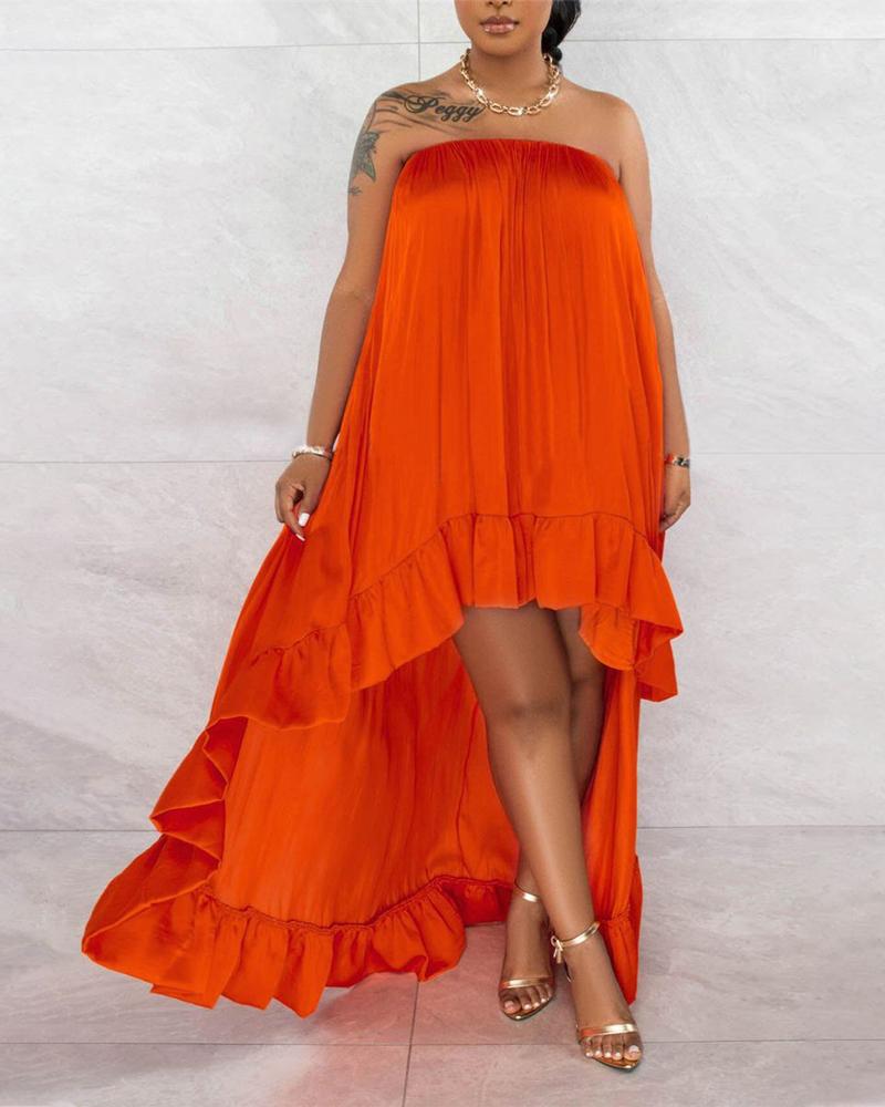 

Plus Size Bandeau Ruched Dip Hem Party Dress, Orange
