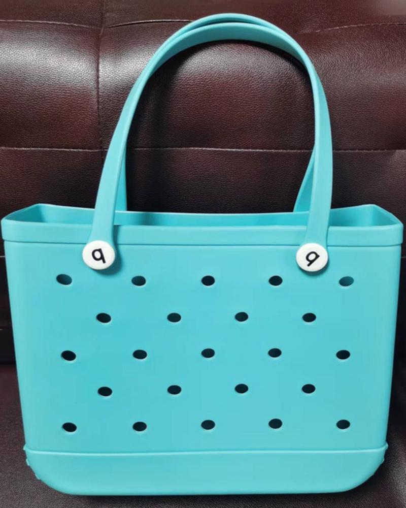 

Hollow Out Large Capacity Beach Handbag, Sky blue