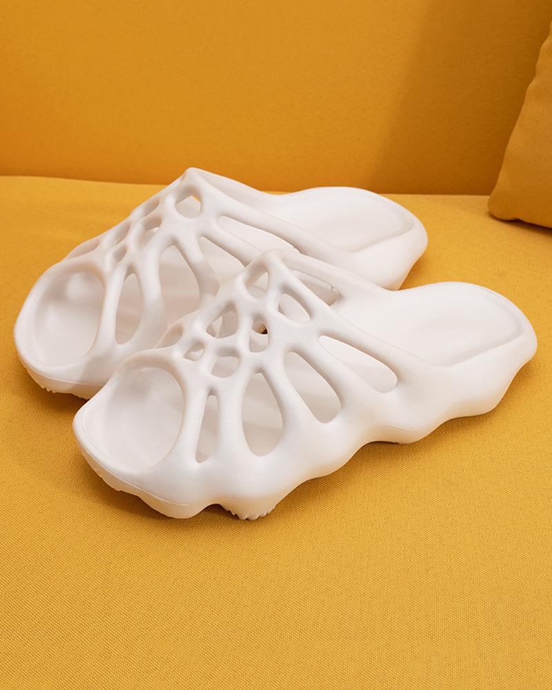 

Hollow Out Peep Toe Soft Slippers, White