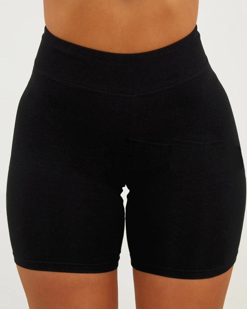 

High Rise Plain Biker Shorts, Black