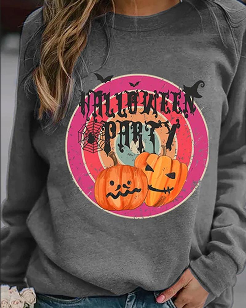 

Halloween Graphic Print Long Sleeve Sweatshirt, Gray