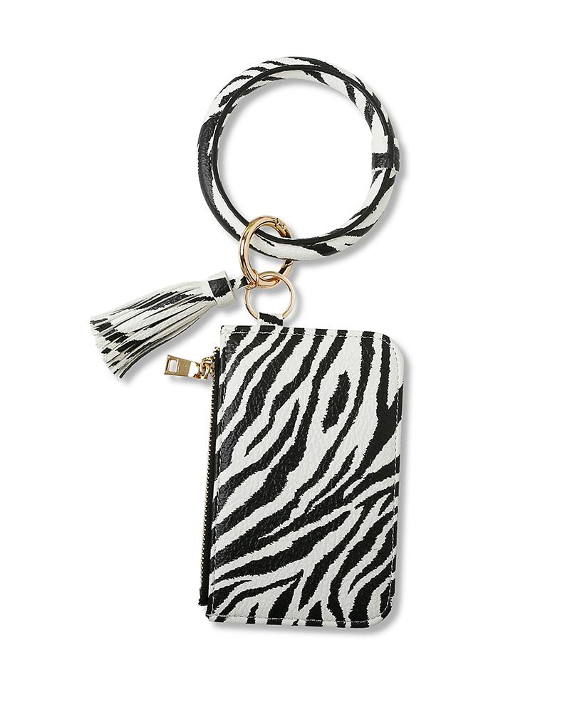 1pc Cow Zebra Stripe Print Credit Card Holder Coin Purse Bangle Key Chian