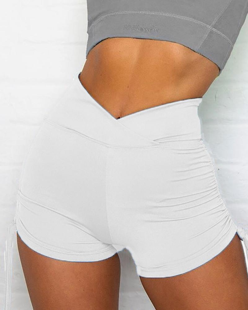 

High Waist Side Drawstring Sporty Shorts, White
