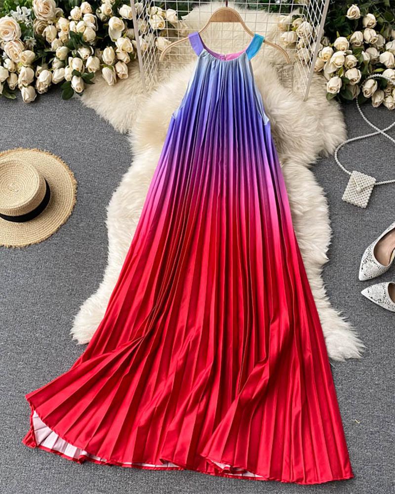 

Gradient Color Block Halter Sleeveless Maxi Dress, Red