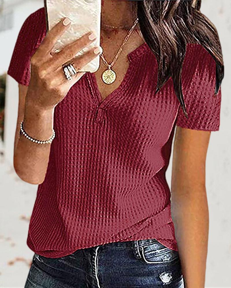 

Plain Short Sleeve Knit T-Shirt, Wine red