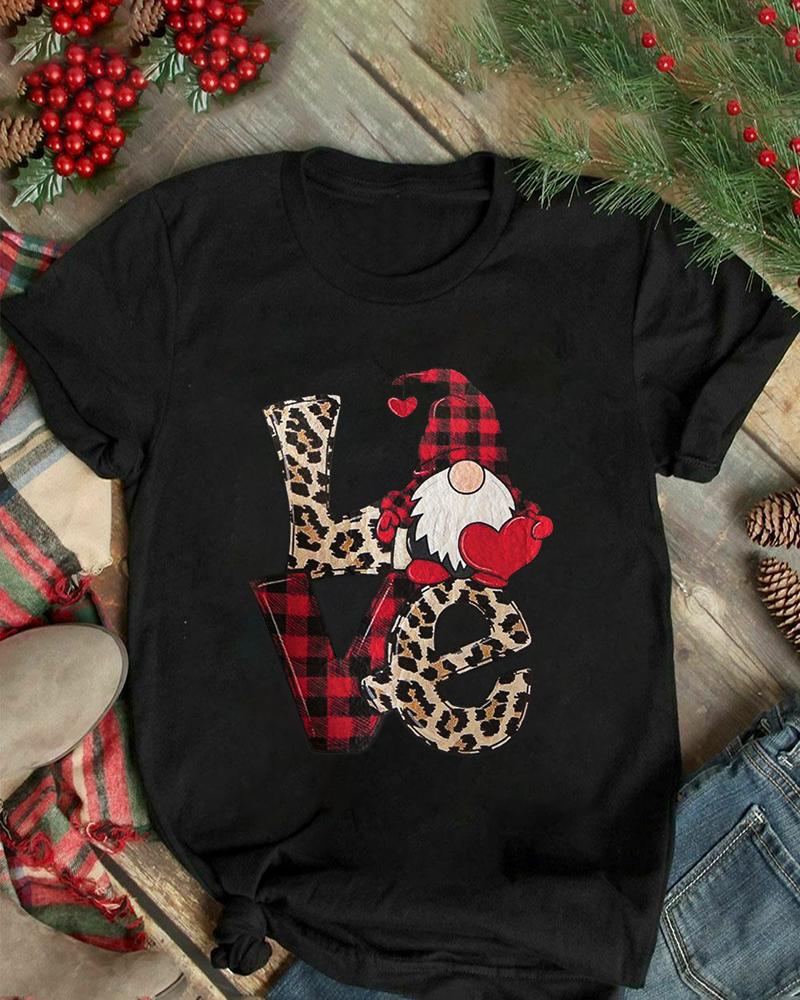 

Christmas Letter Print Short Sleeve Casual T-shirt, Black