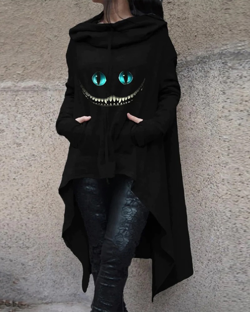

Graphic Halloween Long Sleeve Hoodie, Black