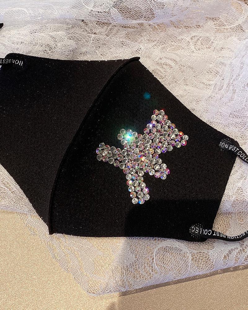 

Glitter Bear Pattern Studded Breathable Mouth Mask, Black