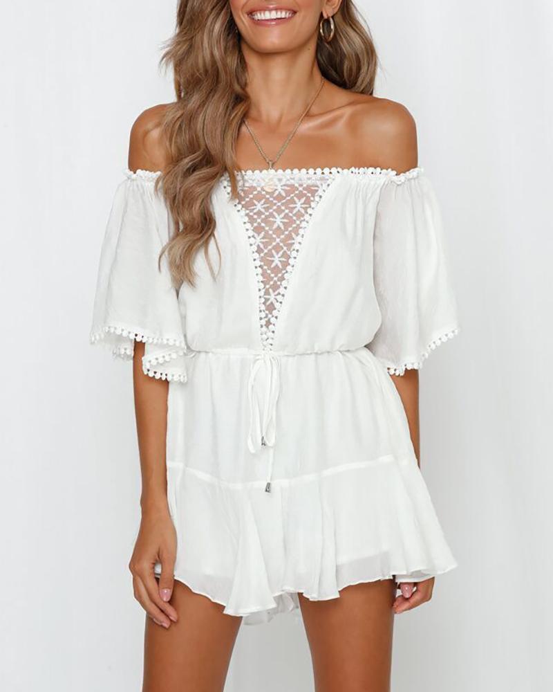 

Off Shoulder Lace Patch Tied Detail Casual Dress, White